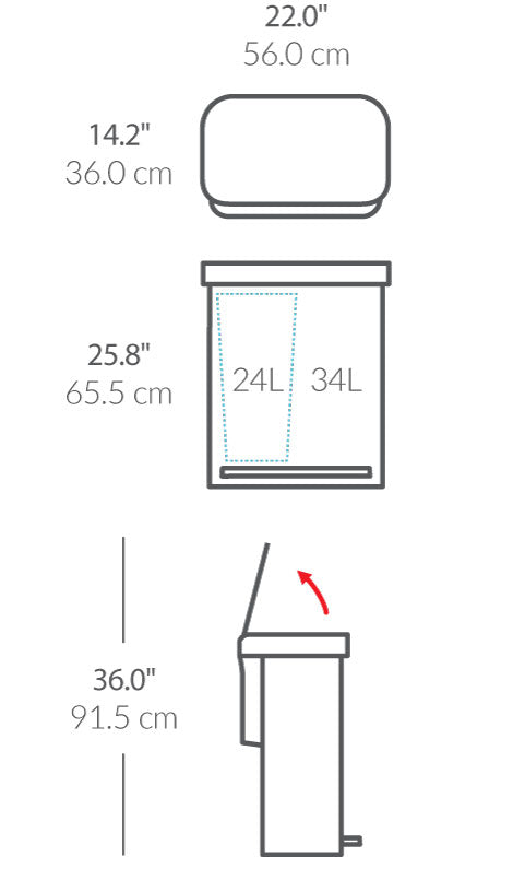 58L dual compartment rectangular step can with liner pocket