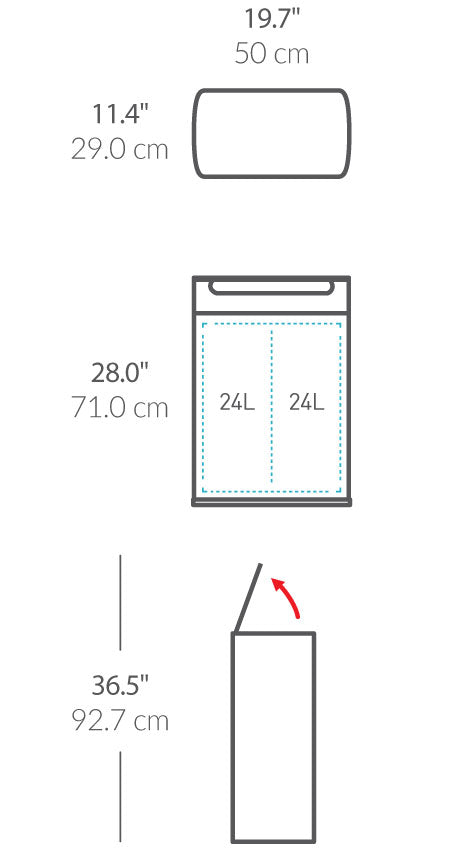 48L dual compartment rectangular touch-bar can